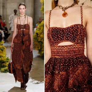 Ulla Johnson Josana Tiered Printed Silk Ruffle Cutout Maxi Dress Size 6